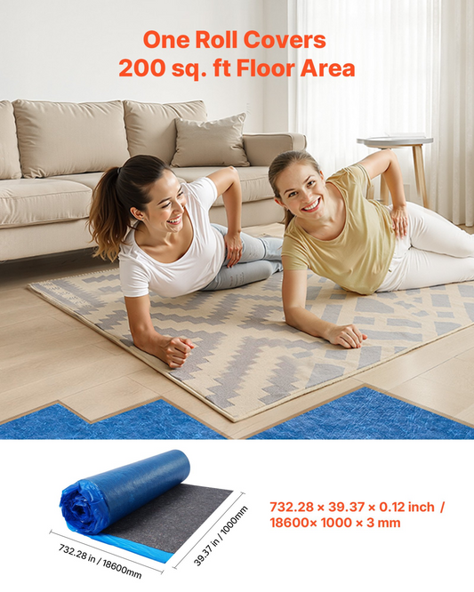 VEVOR Floor Underlayment 18.6 m² 3mm Sound/Vapor Barrier for Laminate Blue