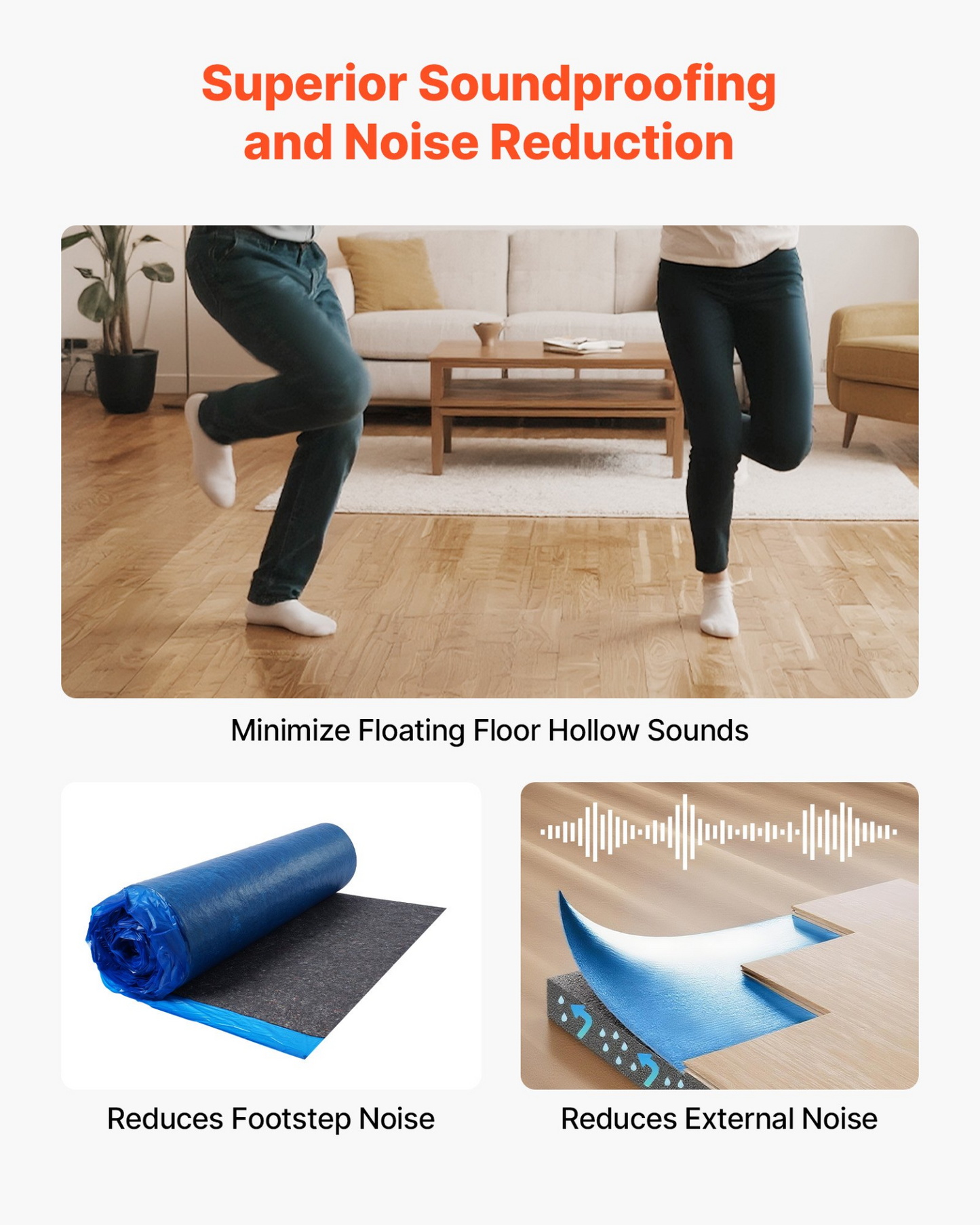 VEVOR Floor Underlayment 18.6 m² 3mm Sound/Vapor Barrier for Laminate Blue