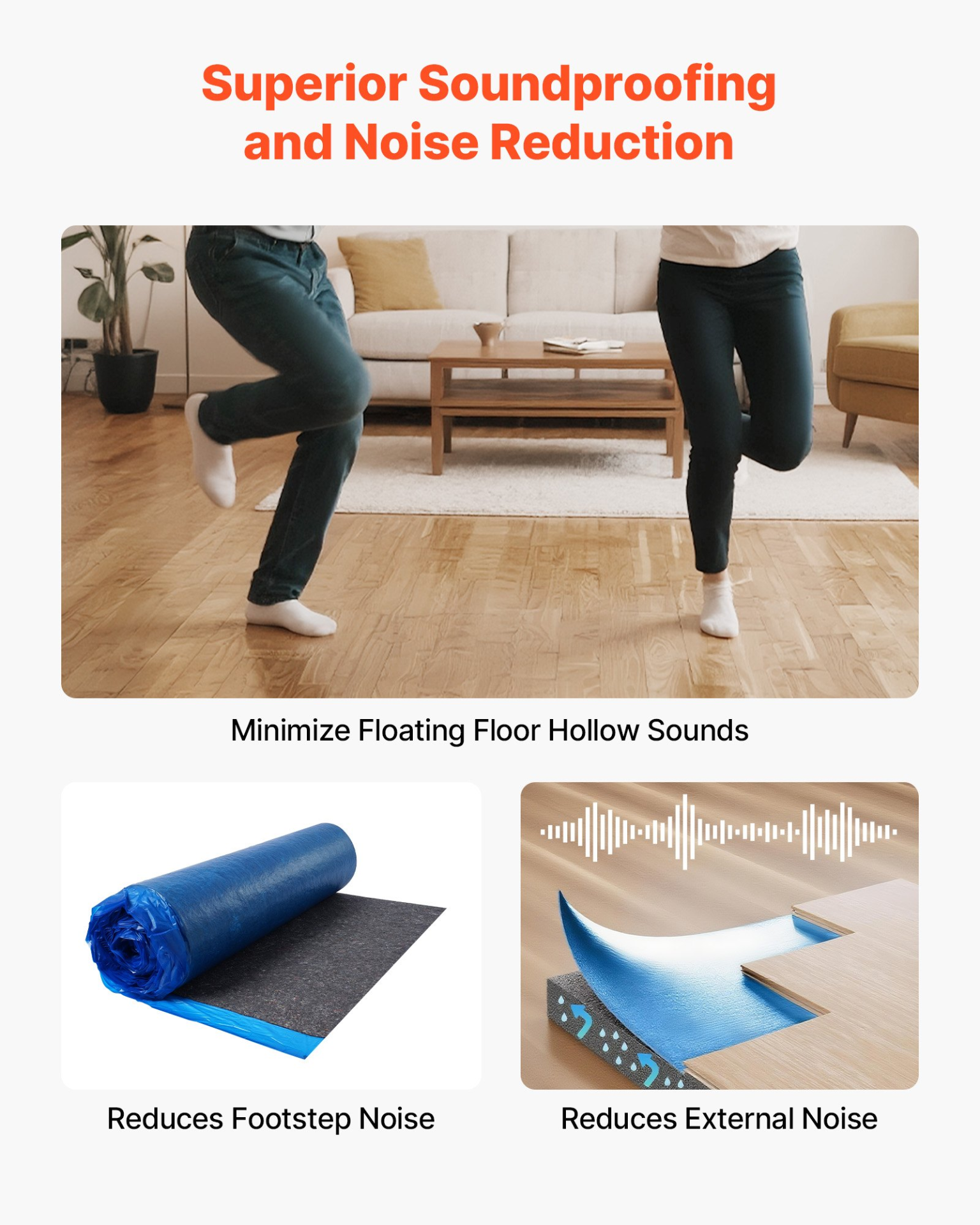 VEVOR Floor Underlayment 18.6 m² 3mm Sound/Vapor Barrier for Laminate Blue