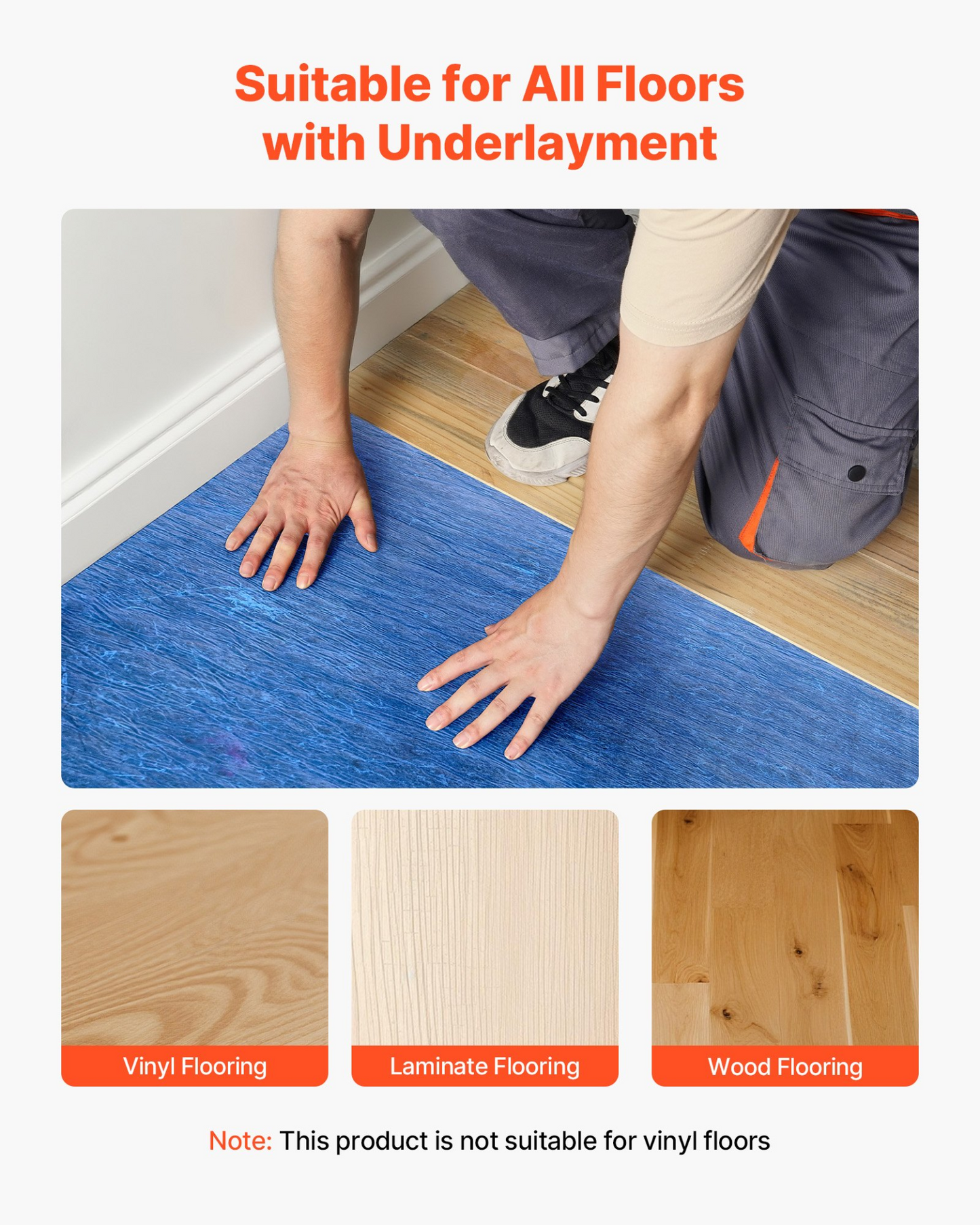 VEVOR Floor Underlayment 18.6 m² 3mm Sound/Vapor Barrier for Laminate Blue
