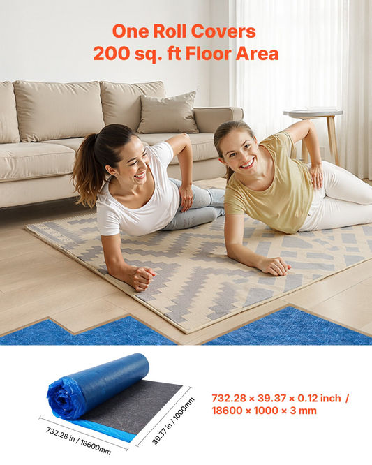 VEVOR Floor Underlayment 37.2 m² 3mm Recycled Fiber Sound/Vapor Barrier Blue
