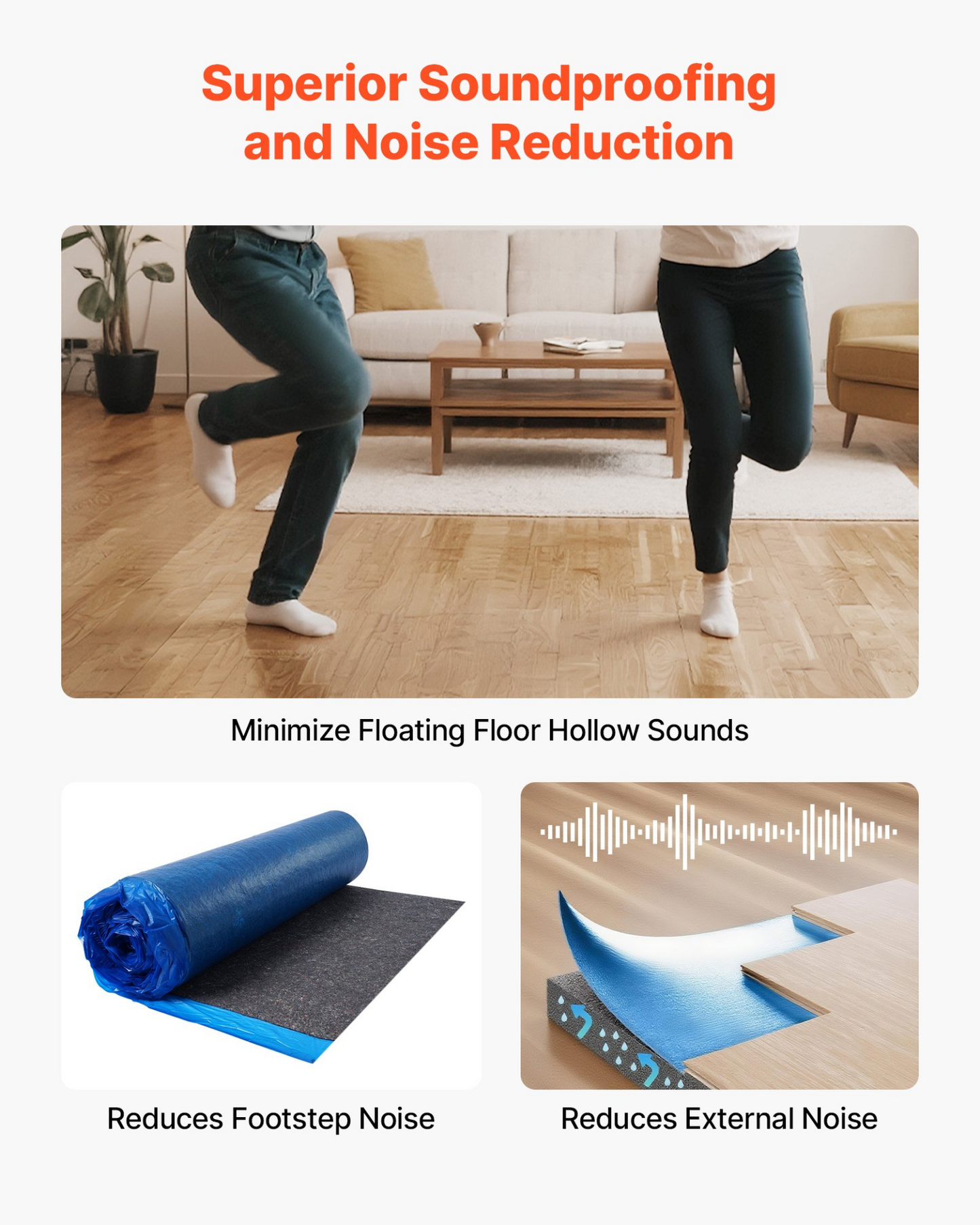 VEVOR Floor Underlayment 37.2 m² 3mm Recycled Fiber Sound/Vapor Barrier Blue