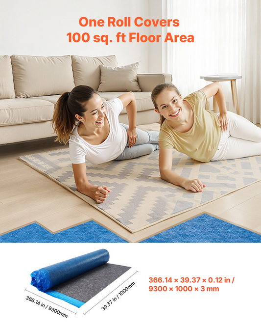 VEVOR Floor Underlayment 9.3 m² 3mm Recycled Fiber Sound/Vapor Barrier Blue