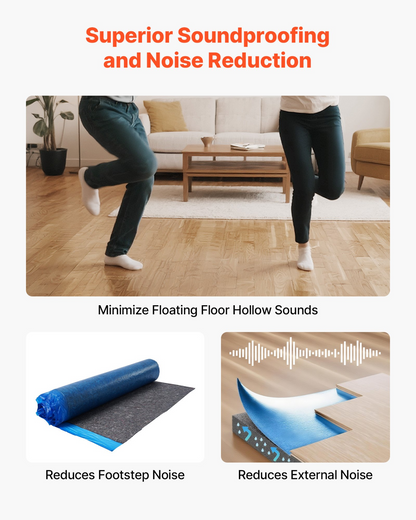 VEVOR Floor Underlayment 9.3 m² 3mm Recycled Fiber Sound/Vapor Barrier Blue