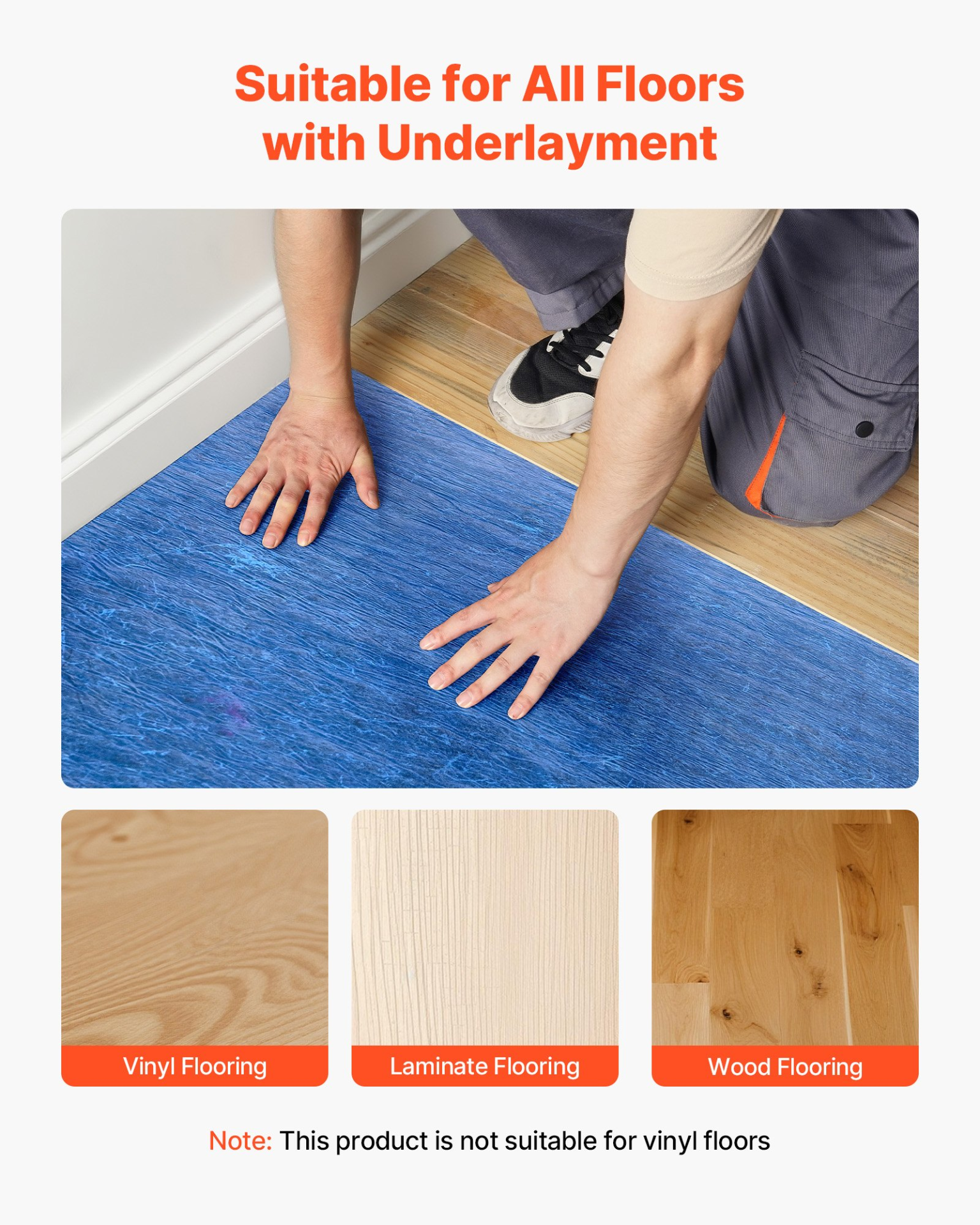 VEVOR Floor Underlayment 9.3 m² 3mm Recycled Fiber Sound/Vapor Barrier Blue