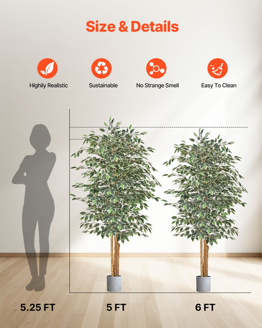 VEVOR 180cm Artificial Ficus Tree Tall Faux Plant with Pot for Indoor Decor