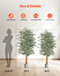 VEVOR 180cm Artificial Ficus Tree Tall Faux Plant with Pot for Indoor Decor