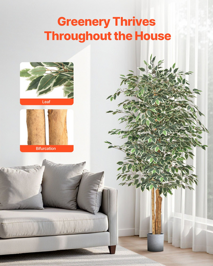 VEVOR 180cm Artificial Ficus Tree Tall Faux Plant with Pot for Indoor Decor