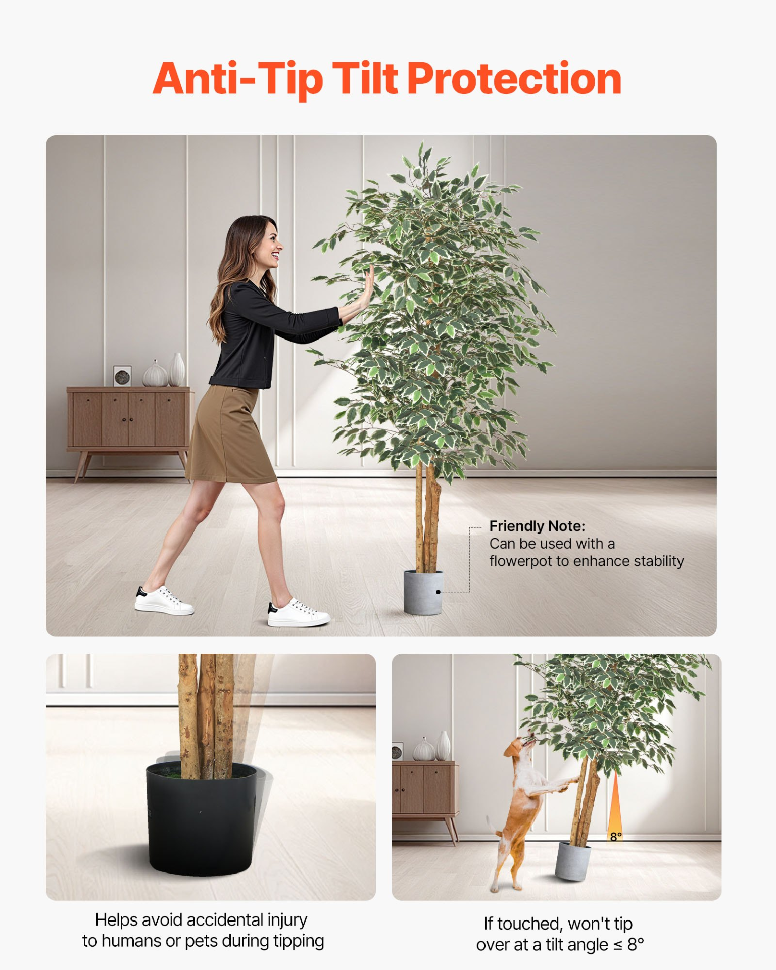 VEVOR 180cm Artificial Ficus Tree Tall Faux Plant with Pot for Indoor Decor