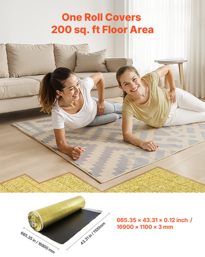 VEVOR Floor Underlayment 18.6 m² Roll 3mm Vapor Barrier Soundproofing Gold