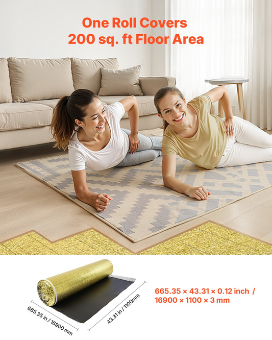VEVOR Floor Underlayment 18.6 m² Roll 3mm Vapor Barrier Soundproofing Gold