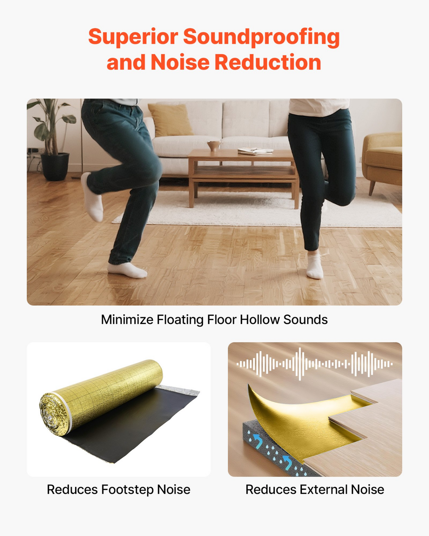 VEVOR Floor Underlayment 18.6 m² Roll 3mm Vapor Barrier Soundproofing Gold