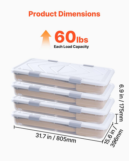 VEVOR Under Bed Storage with Wheels 31.7x15.6x6.9 In Rolling Storage Bags 4 Pack