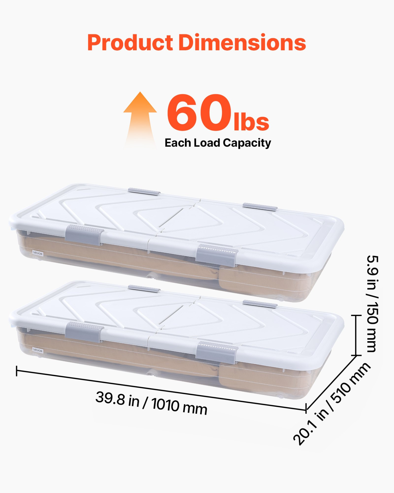 VEVOR Under Bed Storage with Wheels 39.8x20.1x5.9 In Rolling Storage Bags 2 Pack