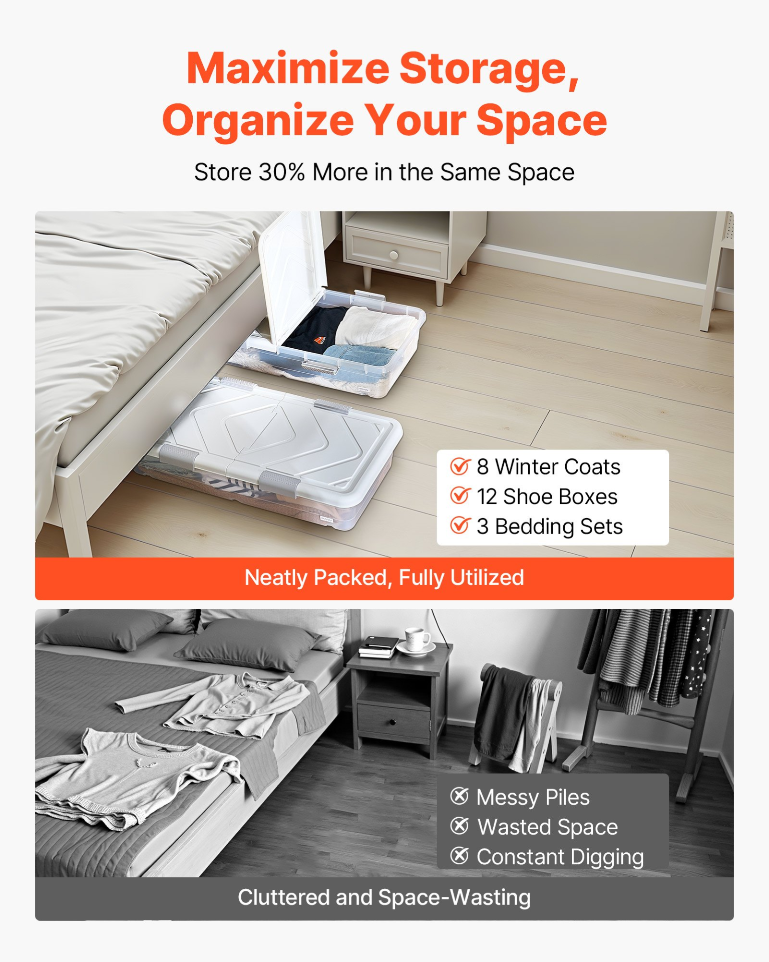 VEVOR Under Bed Storage with Wheels 39.8x20.1x5.9 In Rolling Storage Bags 2 Pack