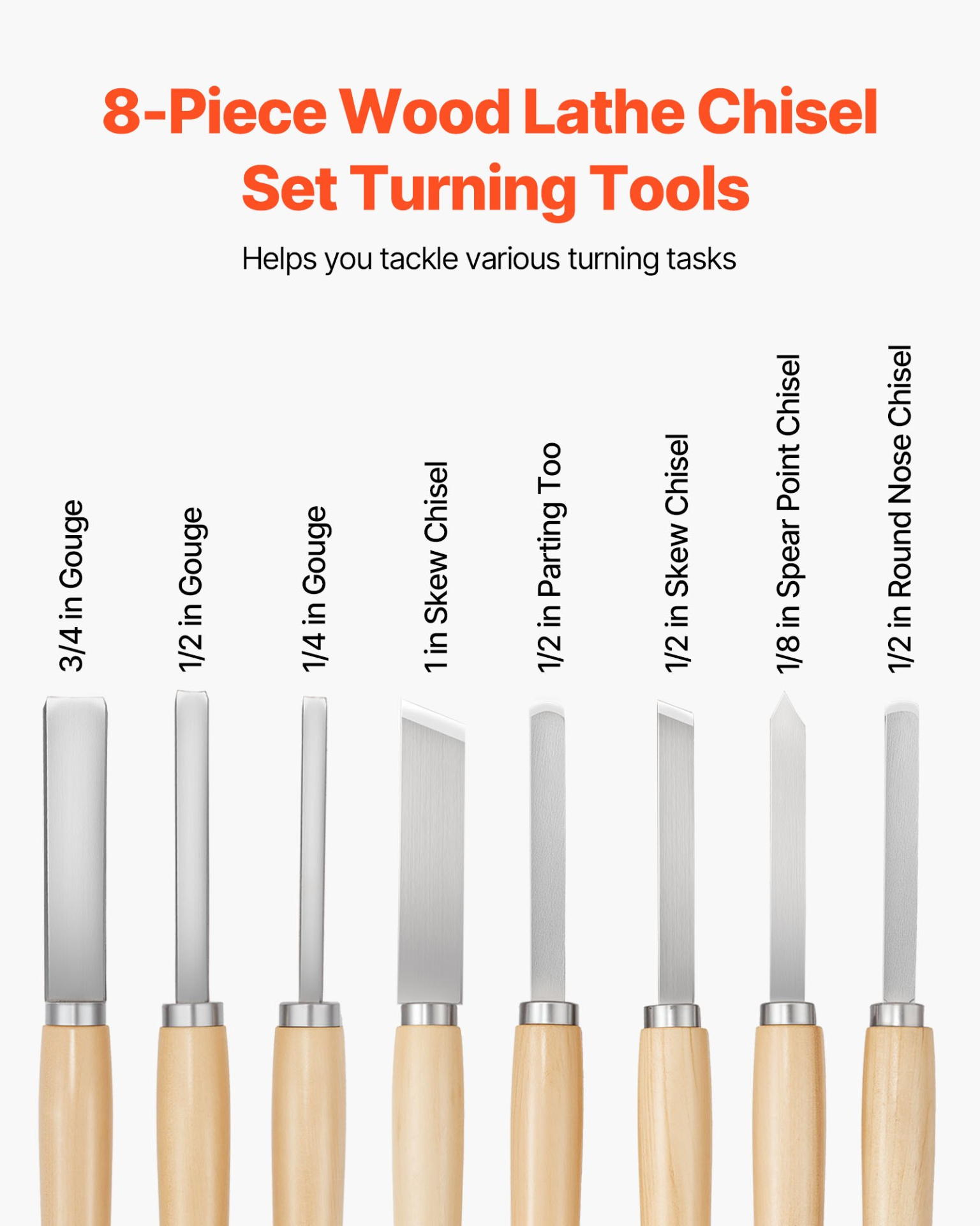 VEVOR 8PCS Wood Lathe Chisel Set Woodturning Tools Steel Blades Lathe Finisher