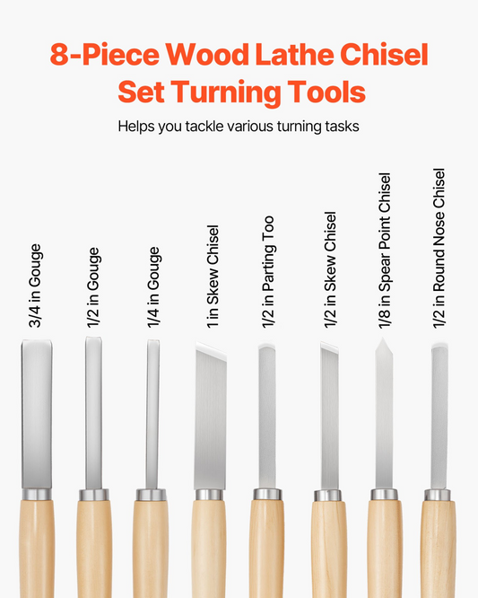 VEVOR 8PCS Wood Lathe Chisel Set Woodturning Tools Steel Blades Lathe Finisher