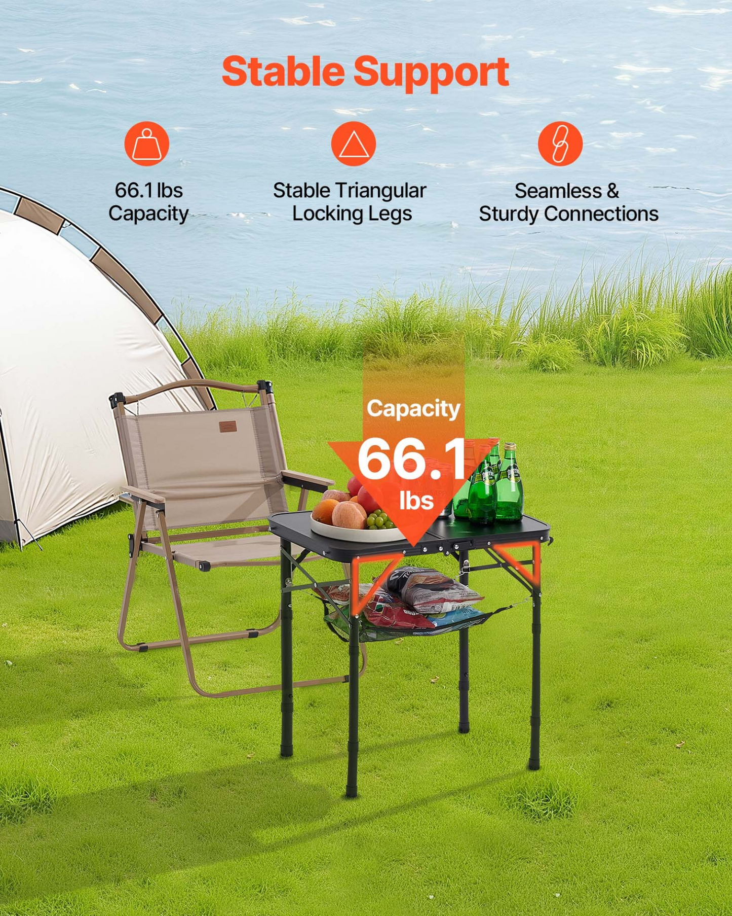 VEVOR 60cm Folding Portable Camping Table Aluminum Picnic Table Indoor Outdoor