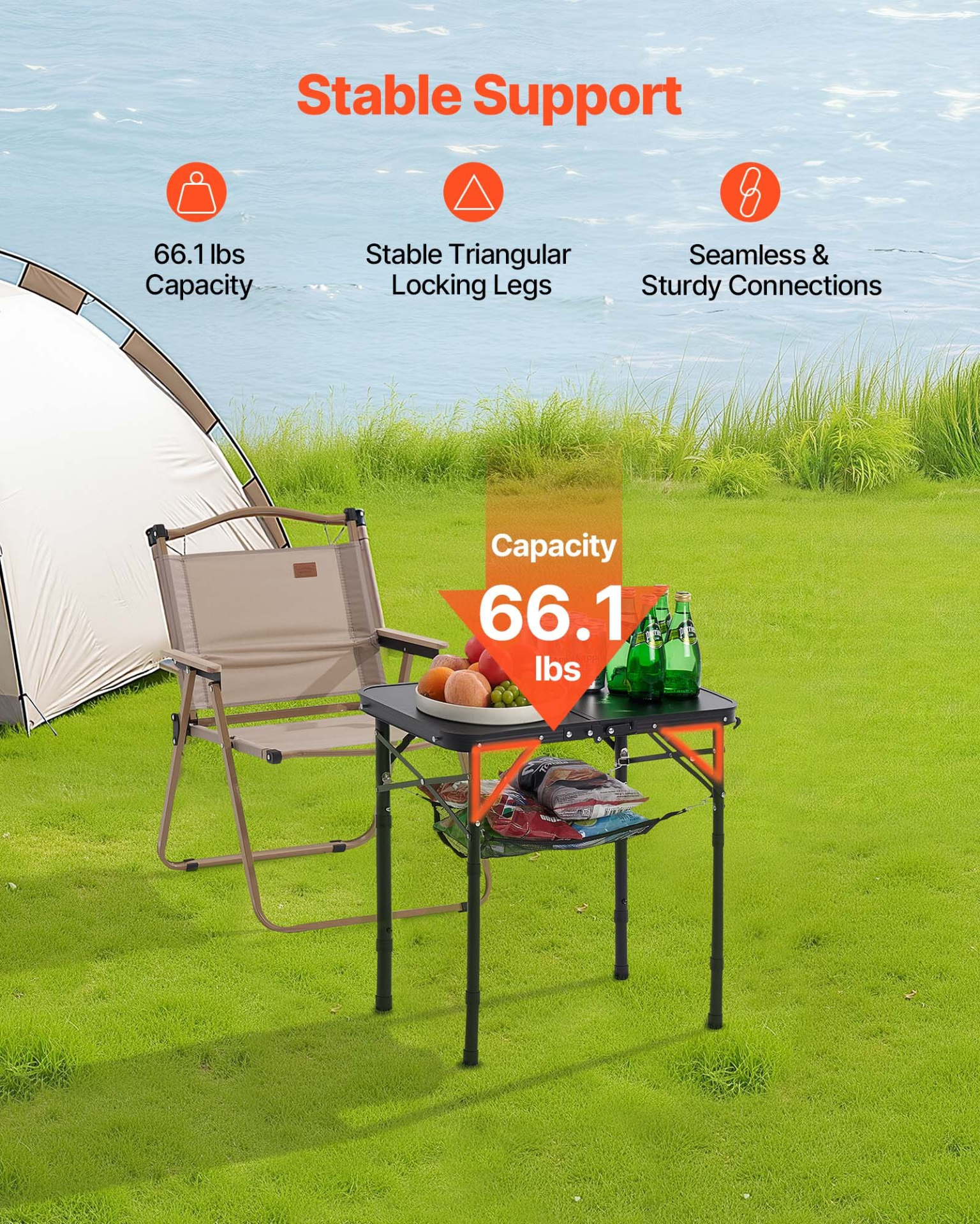VEVOR 60cm Folding Portable Camping Table Aluminum Picnic Table Indoor Outdoor