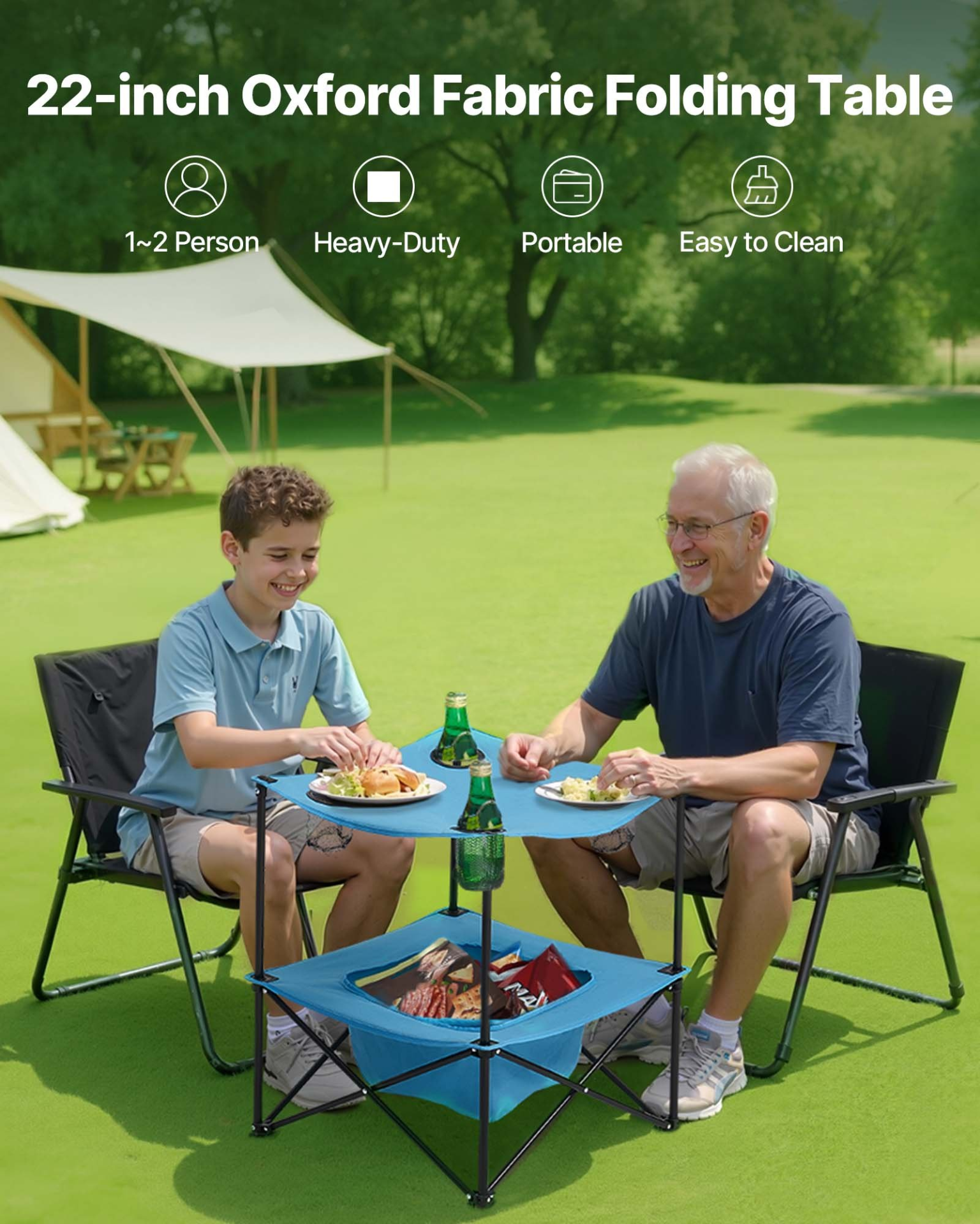 VEVOR Folding Portable Camping Table Oxford Outdoor SquareTable 4 Cup Holders