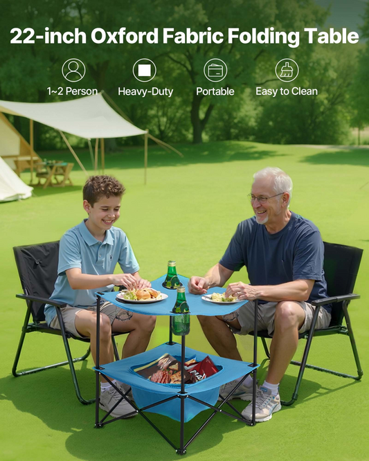 VEVOR Folding Portable Camping Table Oxford Outdoor SquareTable 4 Cup Holders