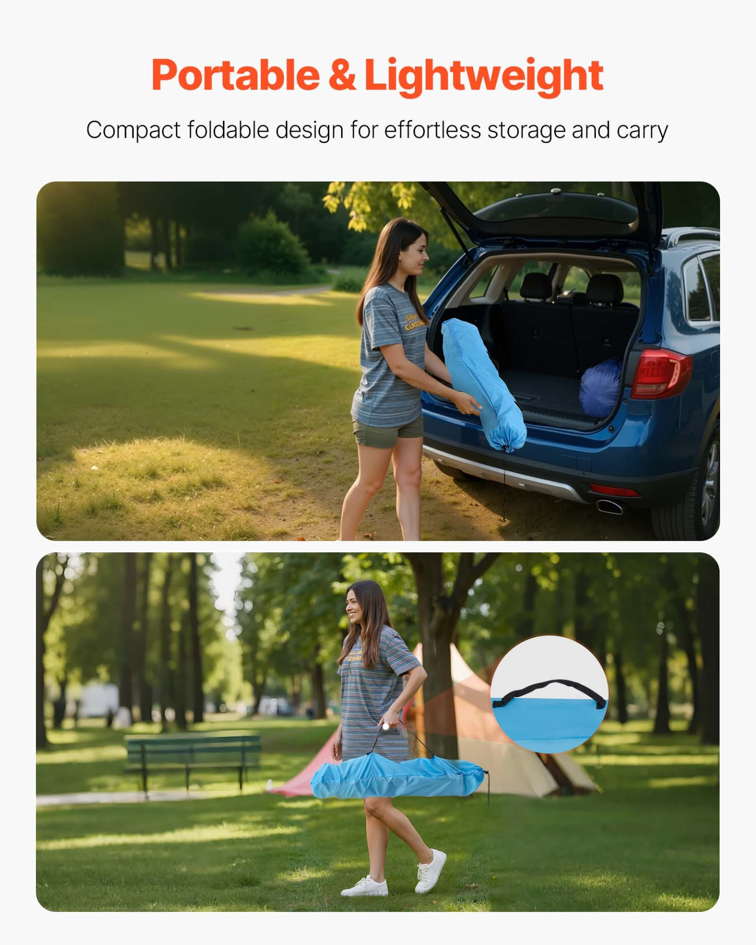 VEVOR Folding Portable Camping Table Oxford Outdoor SquareTable 4 Cup Holders