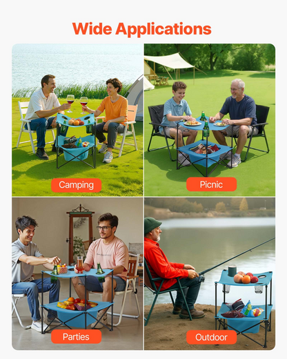 VEVOR Folding Portable Camping Table Oxford Outdoor SquareTable 4 Cup Holders