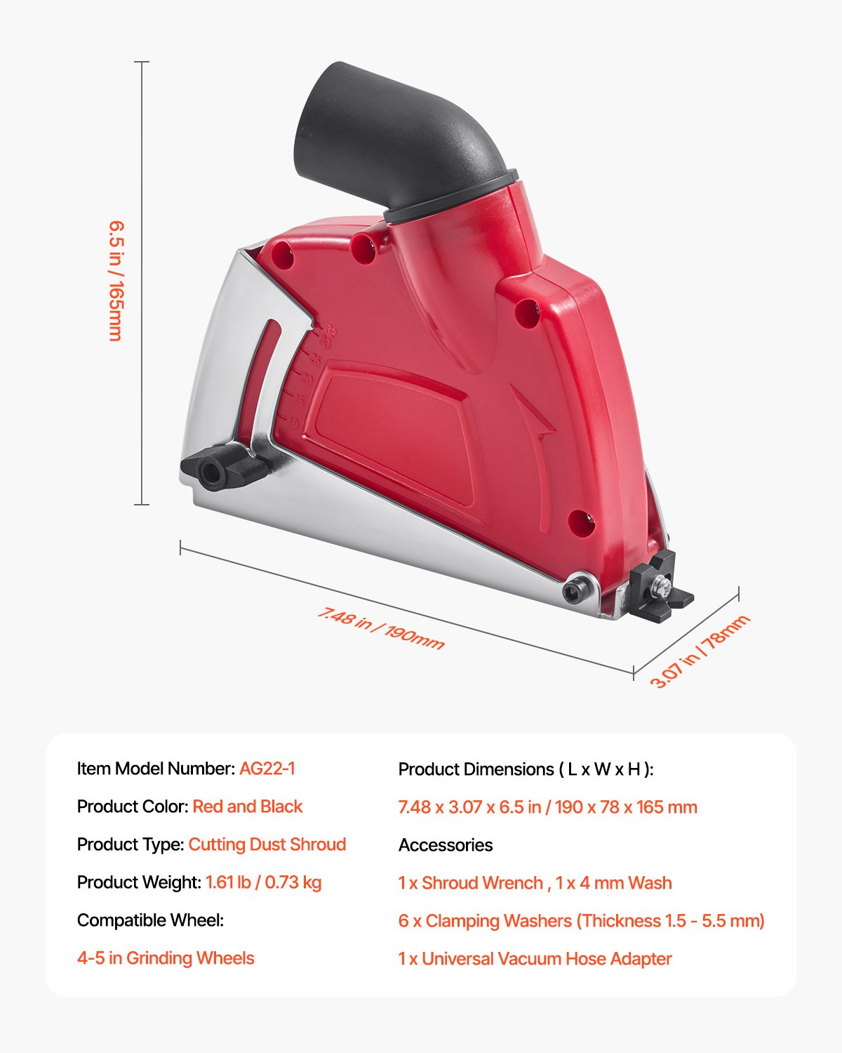 VEVOR Cutting Dust Shroud for Angle Grinders 4-5 in with 6 Clamping Washers
