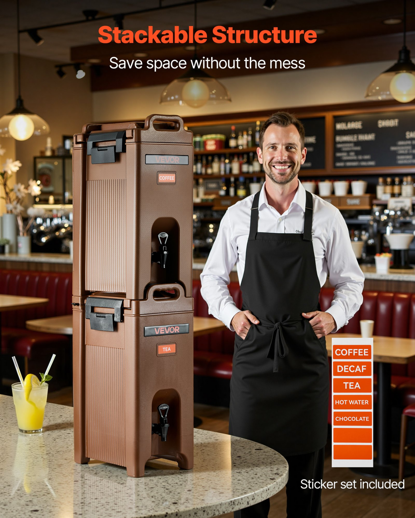 VEVOR Insulated Hot and Cold Beverage Dispenser 5Gal/19L Food-Grade Drink Server