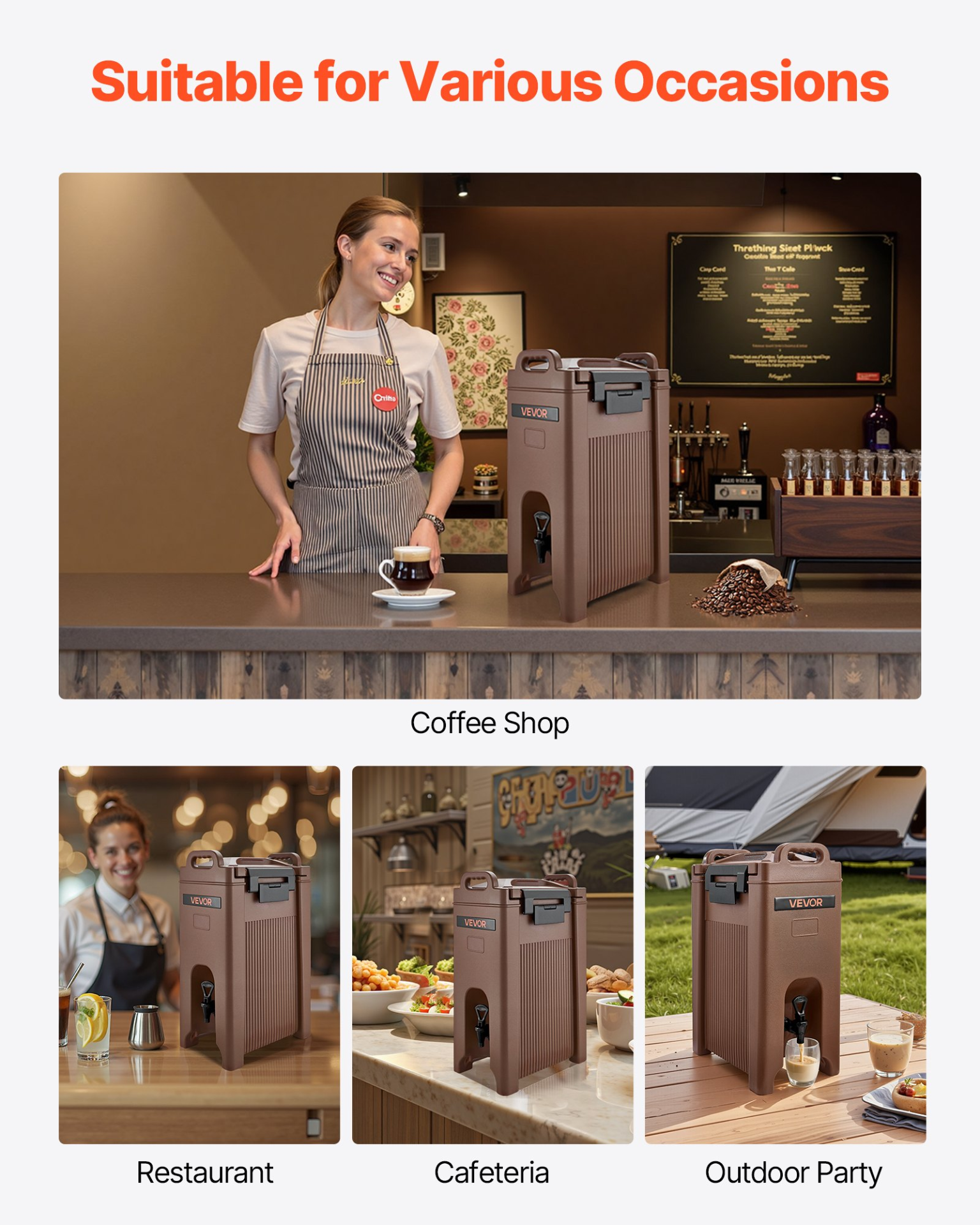 VEVOR Insulated Hot and Cold Beverage Dispenser 5Gal/19L Food-Grade Drink Server