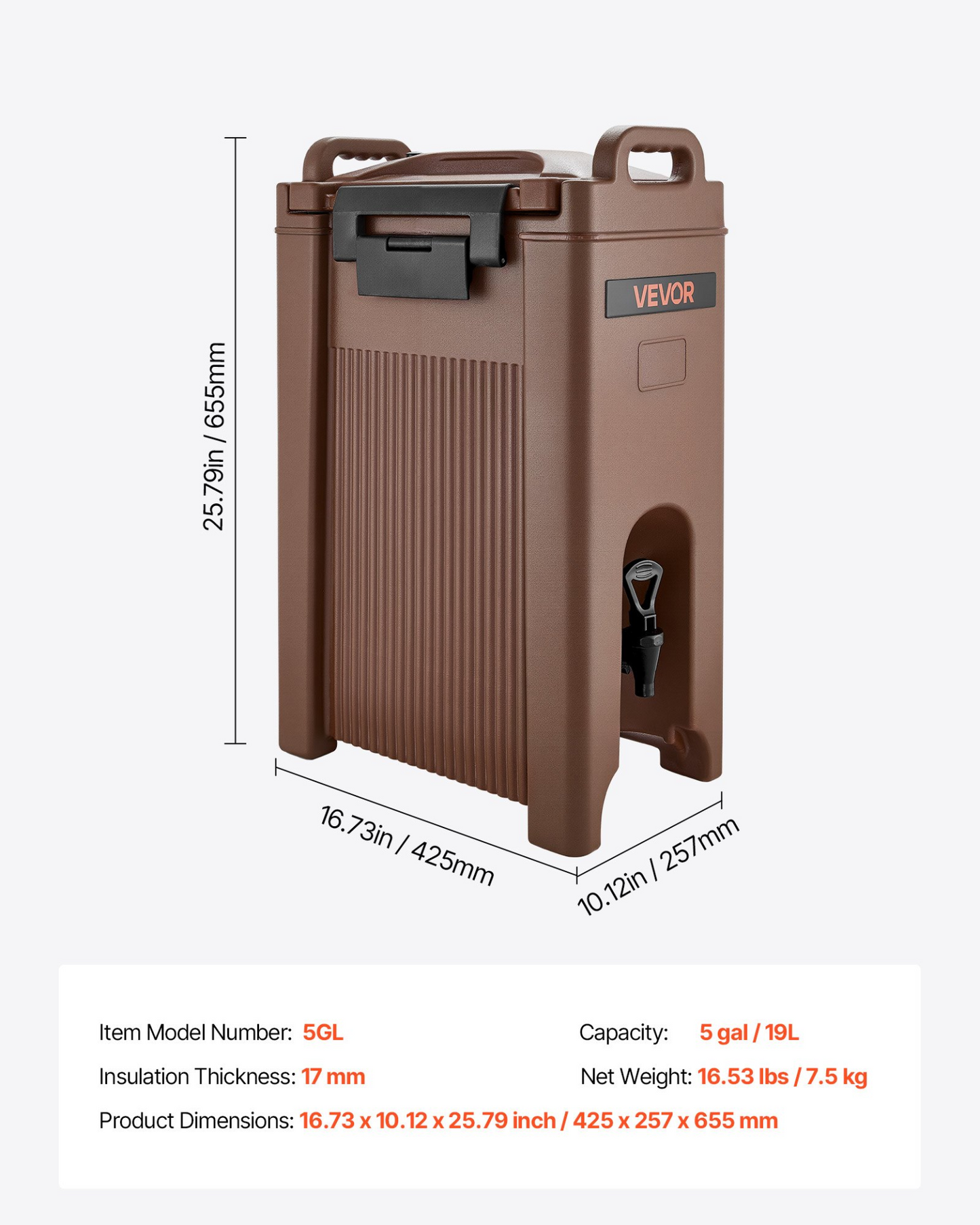 VEVOR Insulated Hot and Cold Beverage Dispenser 5Gal/19L Food-Grade Drink Server
