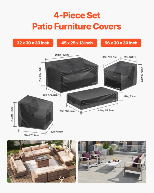 VEVOR Patio Outdoor Furniture Cover 4-Piece Set 420D Waterproof Table Chair Sofa