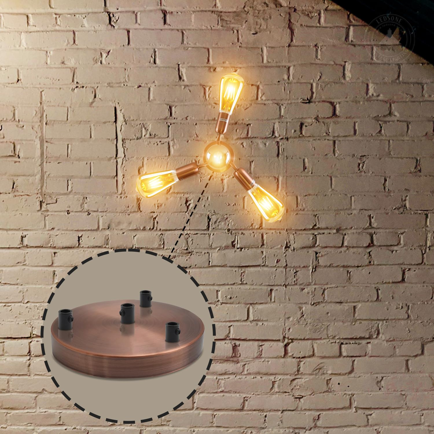 Multi Outlet 4 Hole Copper Ceiling Rose Black Drop Pendant 120x25mm~2880