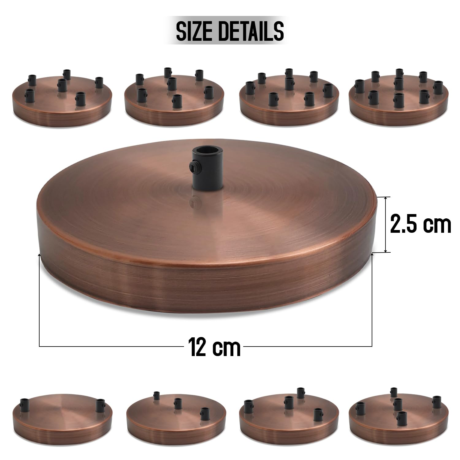 Multi Outlet 4 Hole Copper Ceiling Rose Black Drop Pendant 120x25mm~2880