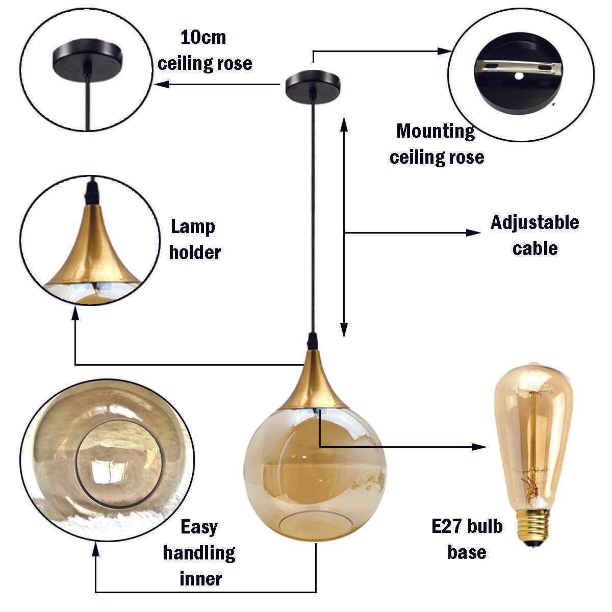Globe Smoked Glass Pendant Light Shade~2593