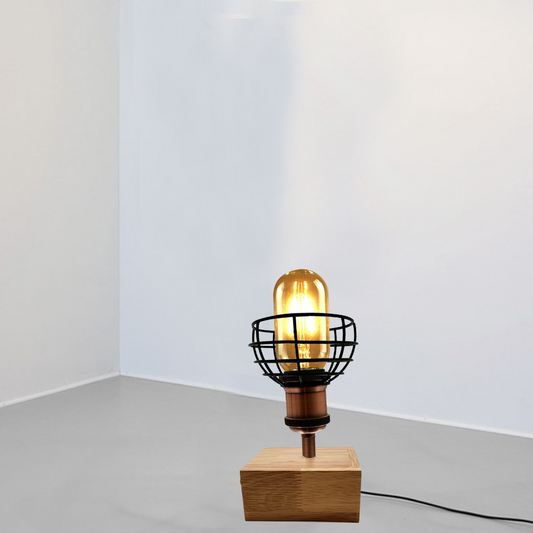 Wooden Base Table Lamp Vintage Filament Light Bulb Bedside Plug in Retro Light~2459
