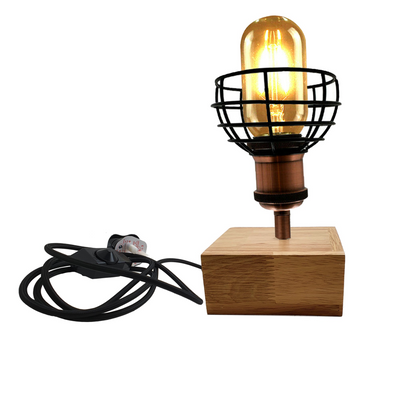 Wooden Base Table Lamp Vintage Filament Light Bulb Bedside Plug in Retro Light~2459
