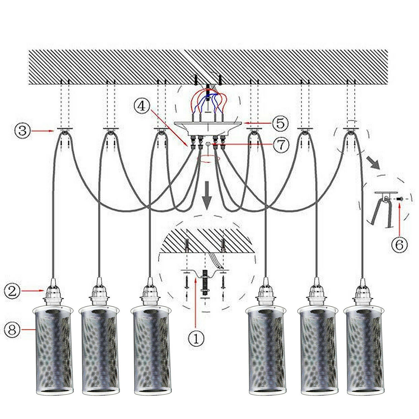 Retro Vintage Chandelier Ceiling Spider Light Industrial Pendant DIY Lamp E27~2165