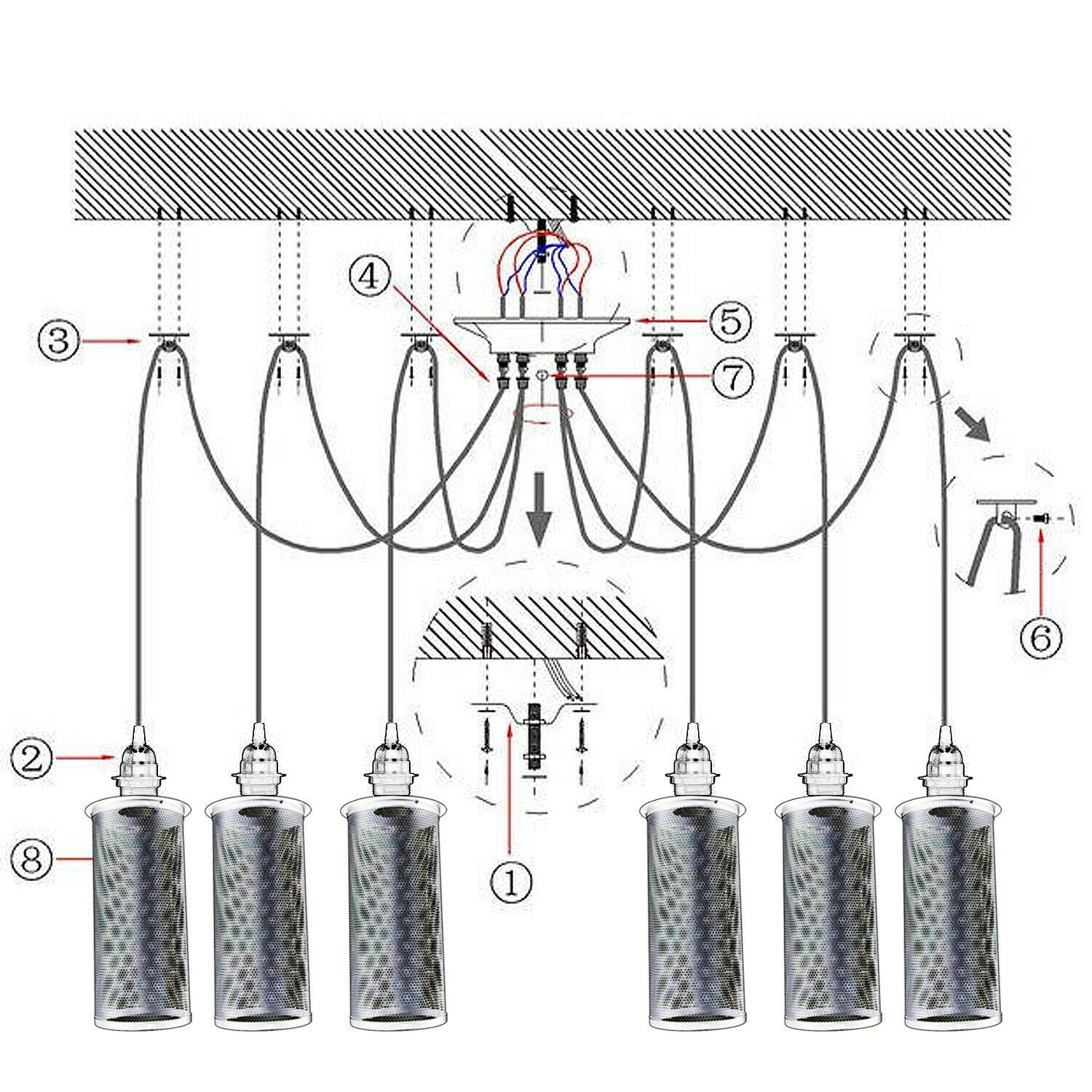 Retro Vintage Chandelier Ceiling Spider Light Industrial Pendant DIY Lamp E27~2165