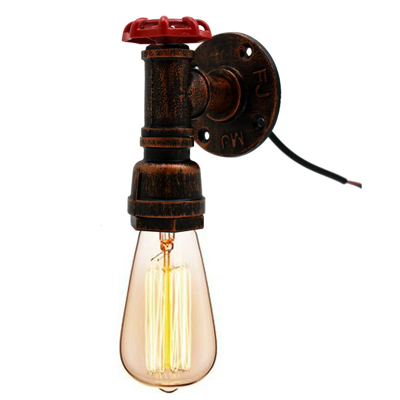 Vintage Rustic Red Metal Water Pipe Wall Sconce Light Holder with Wheel~2068