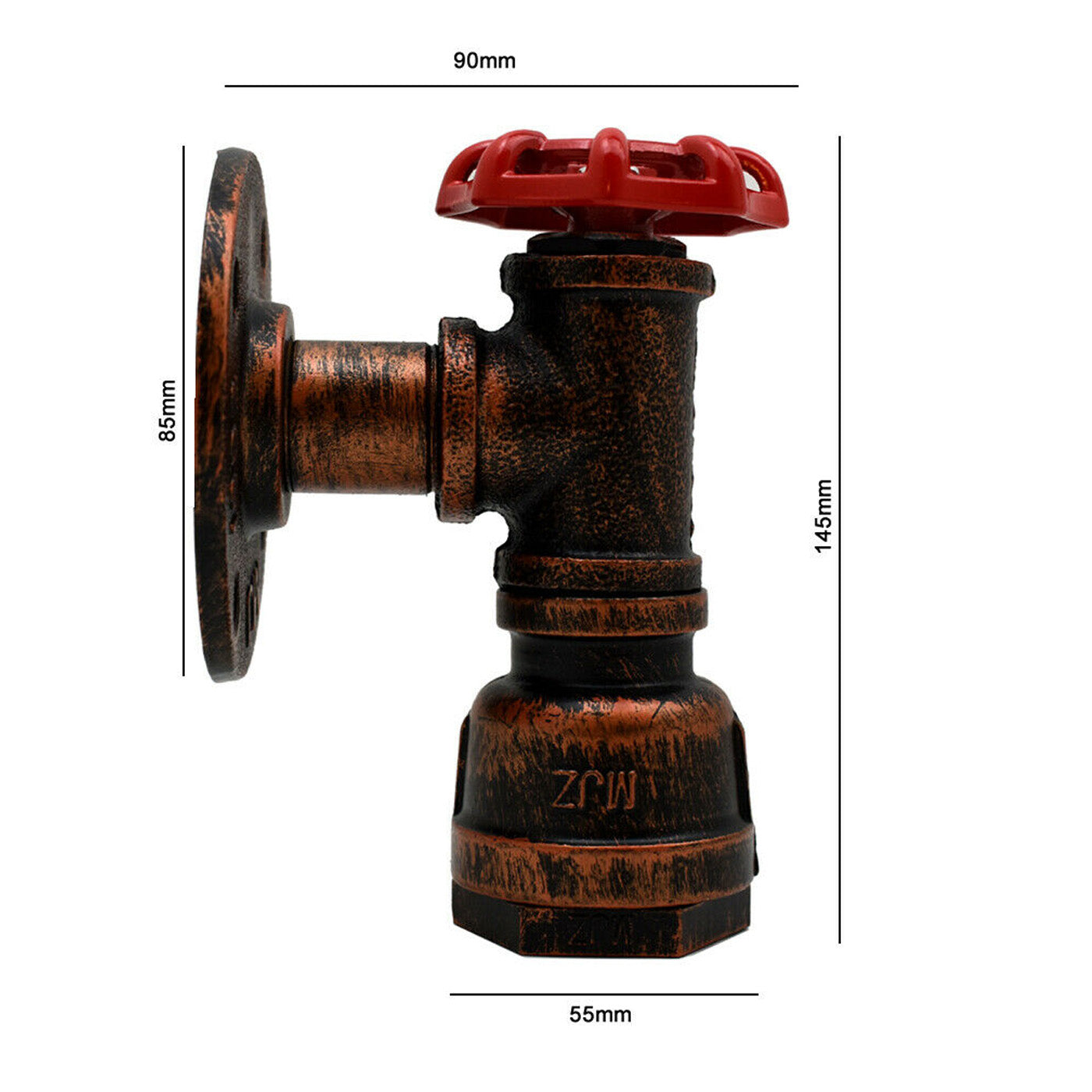 Vintage Rustic Red Metal Water Pipe Wall Sconce Light Holder with Wheel~2068