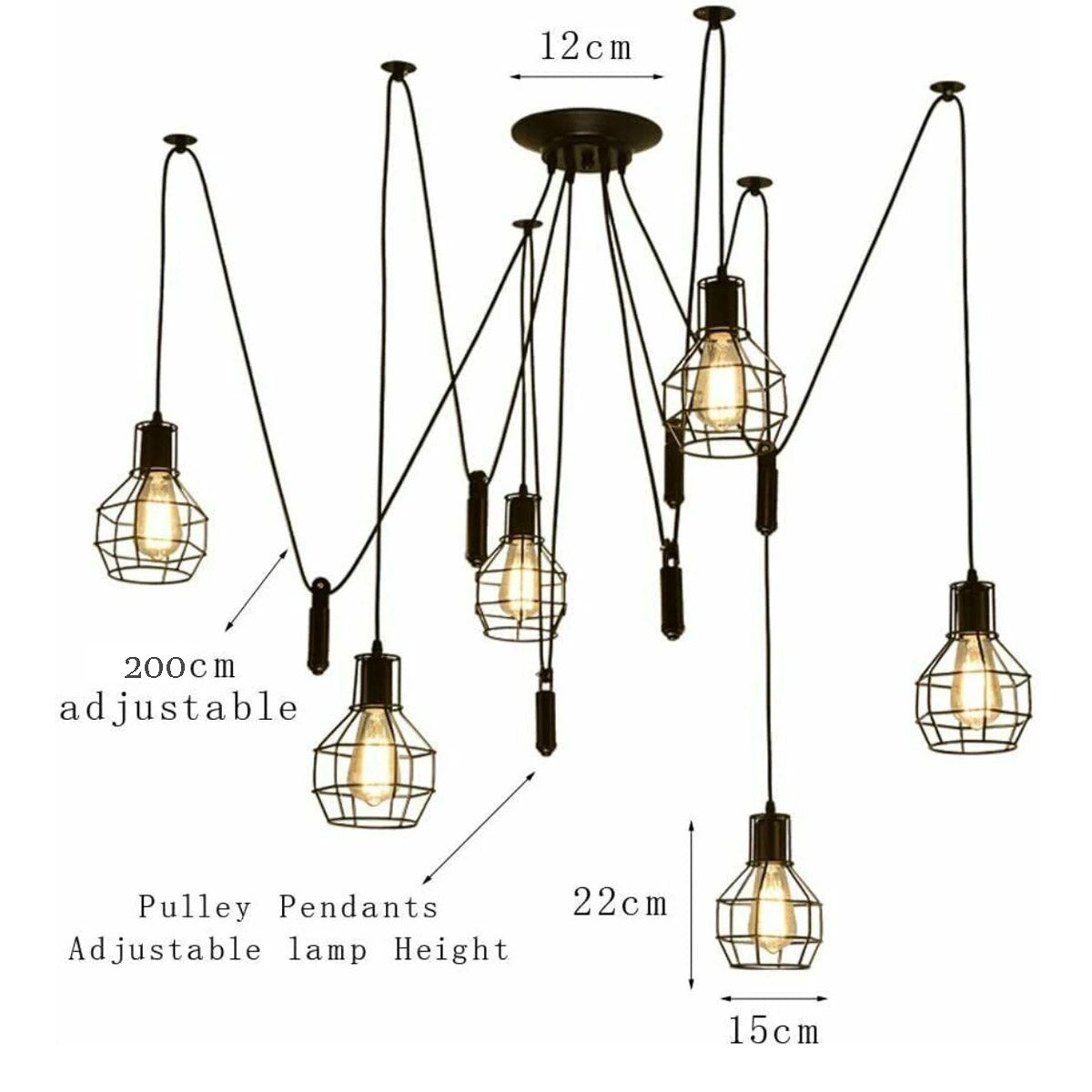 Black Spider Chandelier with Wire Cage 6 Out Let Pendant Light ~2018