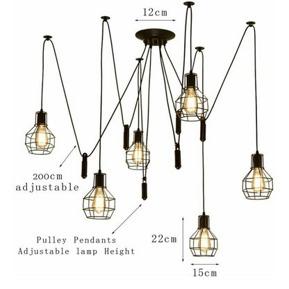 Black Spider Chandelier with Wire Cage 6 Out Let Pendant Light ~2018