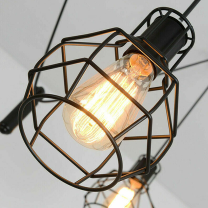Black Spider Chandelier with Wire Cage 6 Out Let Pendant Light ~2018