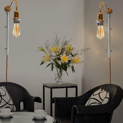 2m Plug with Dimmer Switch Fabric Flex Cable Plug In Pendant Pipe Light Set French Gold~1605