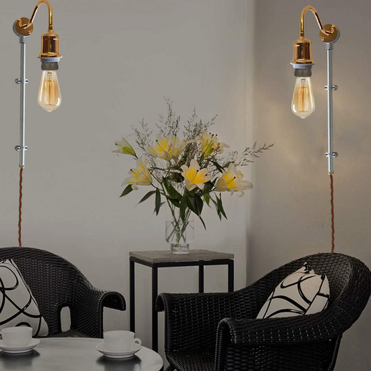 2m Plug with Dimmer Switch Fabric Flex Cable Plug In Pendant Pipe Light Set French Gold~1605