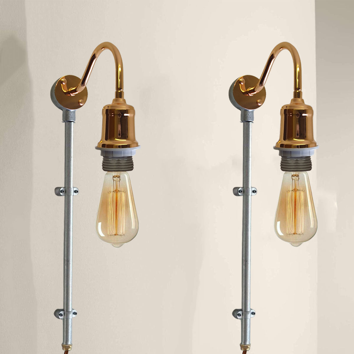 2m Plug with Dimmer Switch Fabric Flex Cable Plug In Pendant Pipe Light Set French Gold~1605