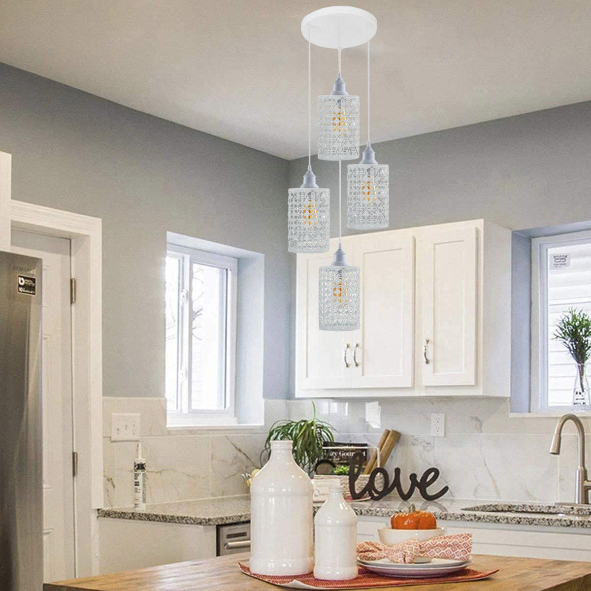 4 Out Let White Set Adjustable Hanging Pendant Ceiling Light E27 Base~1593