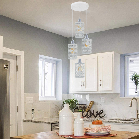 4 Out Let White Set Adjustable Hanging Pendant Ceiling Light E27 Base~1593