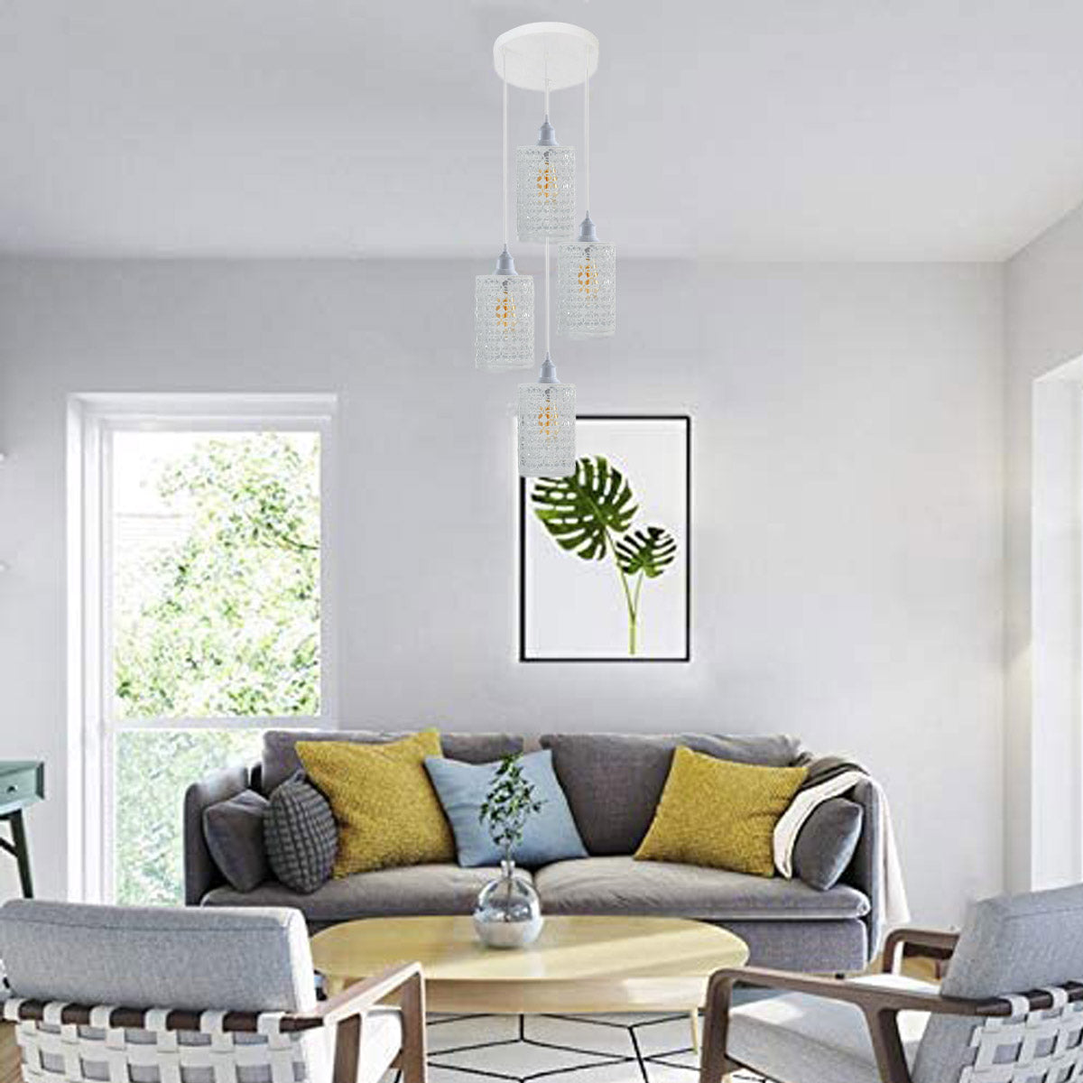 4 Out Let White Set Adjustable Hanging Pendant Ceiling Light E27 Base~1593
